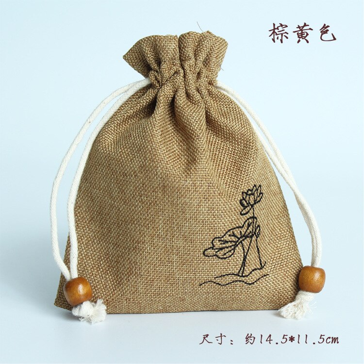 Sac de rangement en toile de Jute de Style chinois, sac , pochette à cordon, emballage de bijoux, bonbons, thé, divers sacs, organisateur de voyage: 12