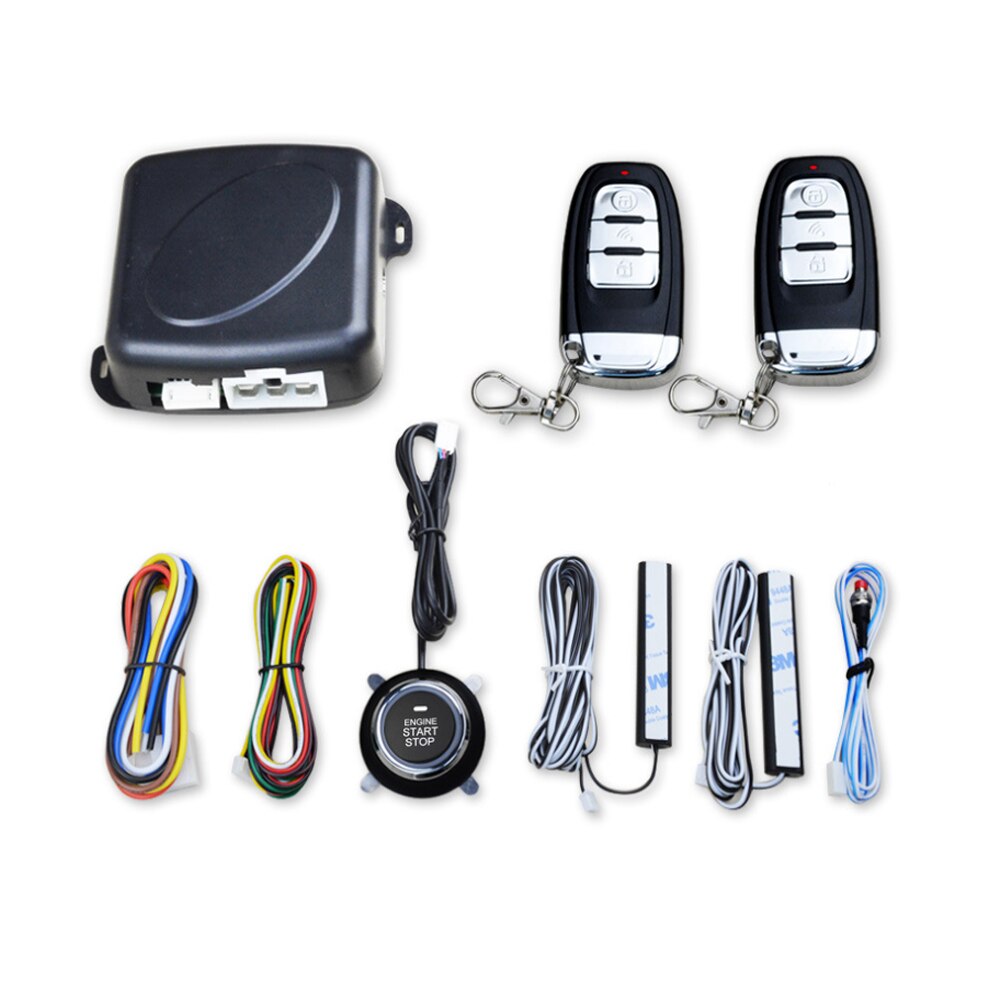 Okeytech universeel 12v-inch autoalarm met één knop start, motor, drukknop, keyless entry-systeem met afstandsbediening, start/stop: Default Title