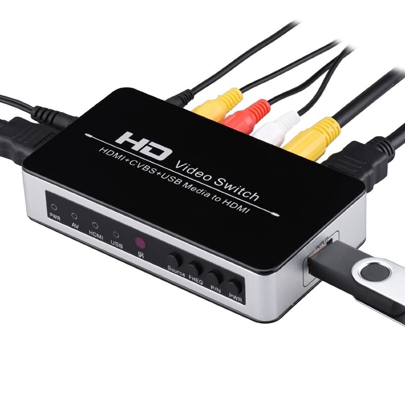 HDMI/AV/USB TO HDMI Switch Video Converter Adapter with CVBS and R/L Channel HDMI TO Coaxial Switcher(EU Plug)
