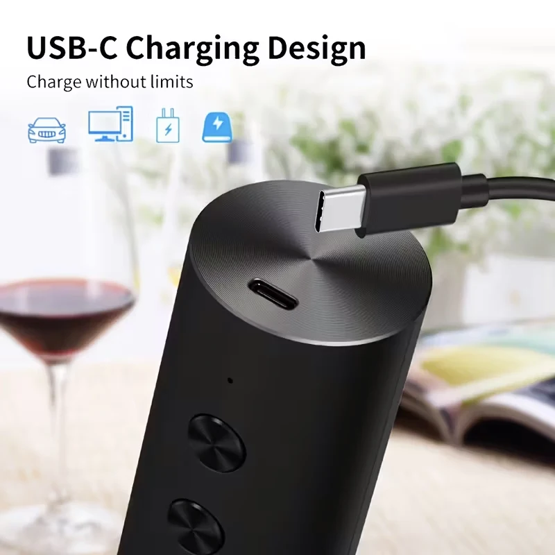 Rechargeable electric wine opener with foil cutter pourer & vacuum stopper compact for home kitchen weddings Christmas