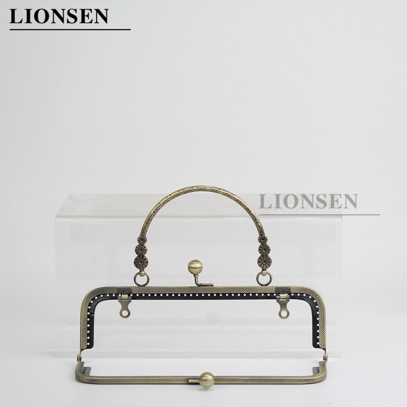 LIONSEN 20CM Metall Geldbörse Rahmen Griff Kupplung Tasche Zubehör DIY Kuss Schließe Sperre Bronze- Präge Platz Handtasche Hardware-