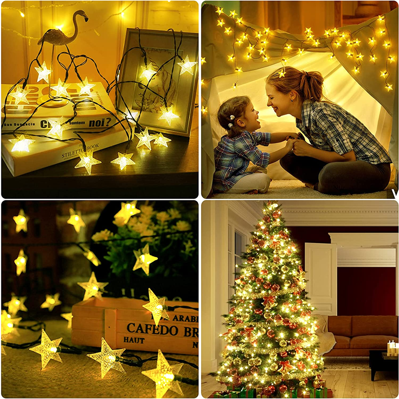 Solar Star String Lights 8 Modes Solar Powered Twinkle Fairy Lights Waterproof Star Light for Outdoor Gardens Lawn Christmas