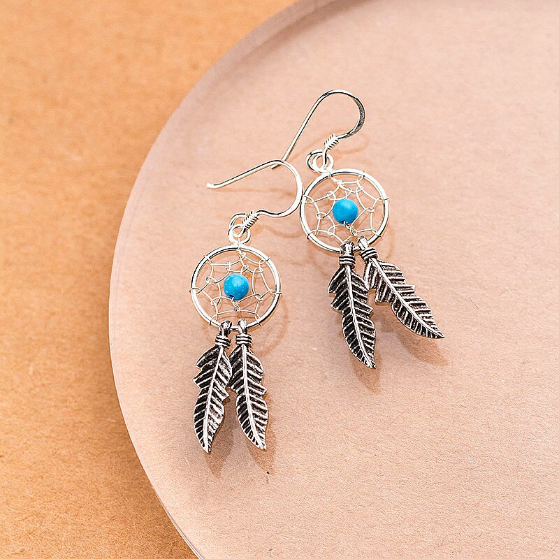 INZATT – boucles d'oreilles attrape-rêves en argent Sterling 925, plumes ethniques, bijoux fins pour femmes, accessoires,