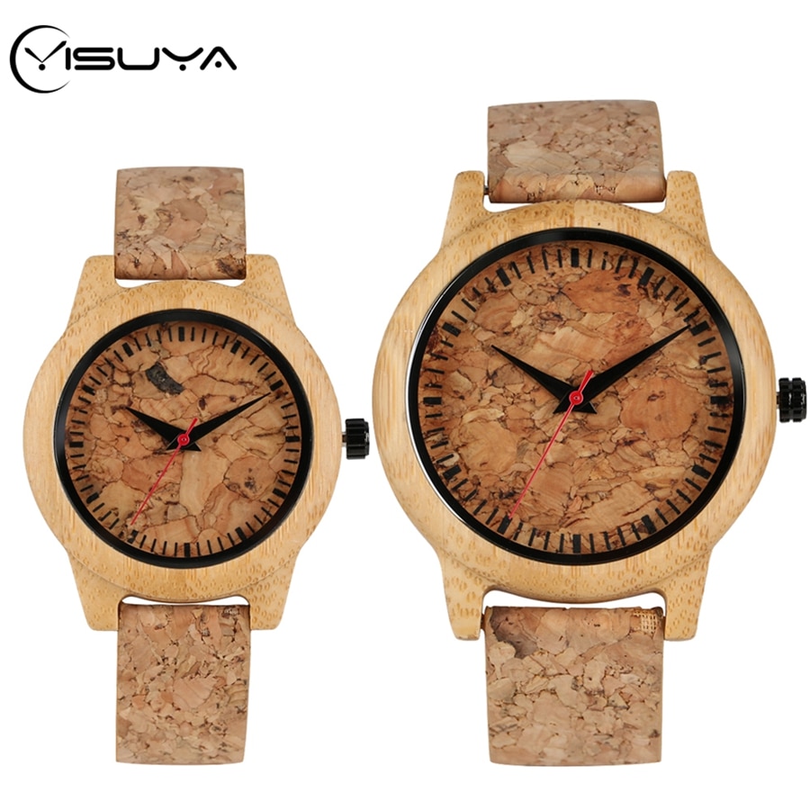 YISUYA, nueva , relojes de madera con esfera de corcho para escoria, reloj de cuarzo, vestido de mujer, reloj Original de madera de bambú para hombre y mujer, para hombre y mujer