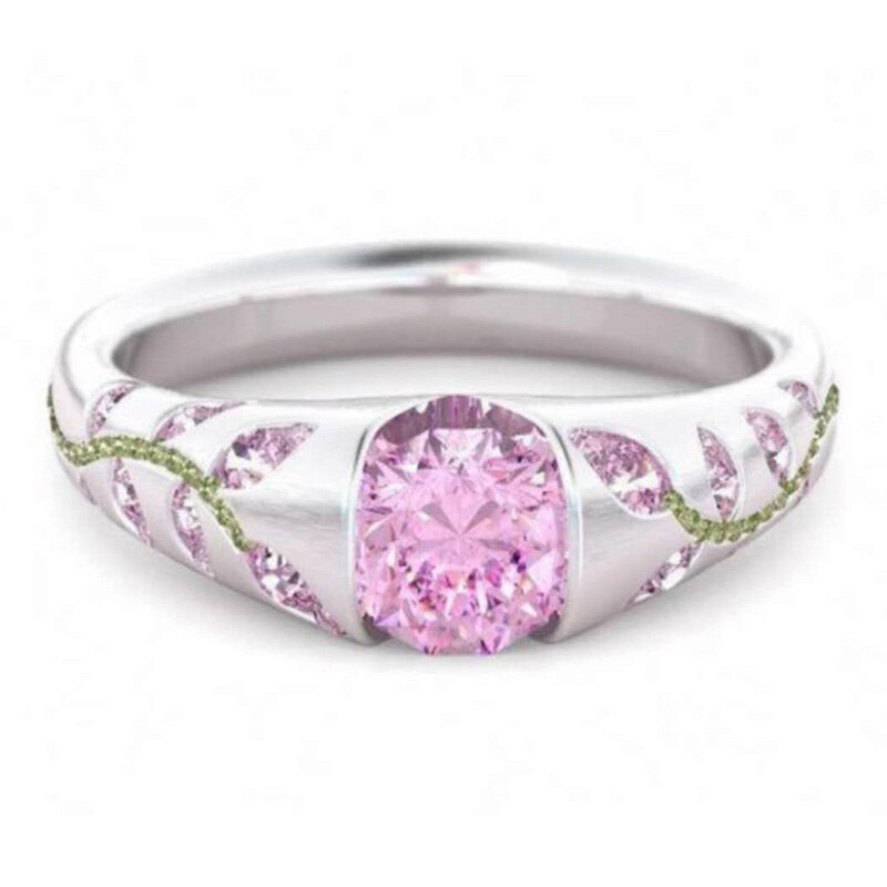 Carofeez Romantische Roze Crystal Rhinestones Ringen Voor Vrouwen Sieraden Wedding Band Meisje Exquite Bladeren Vrouwen Ringen