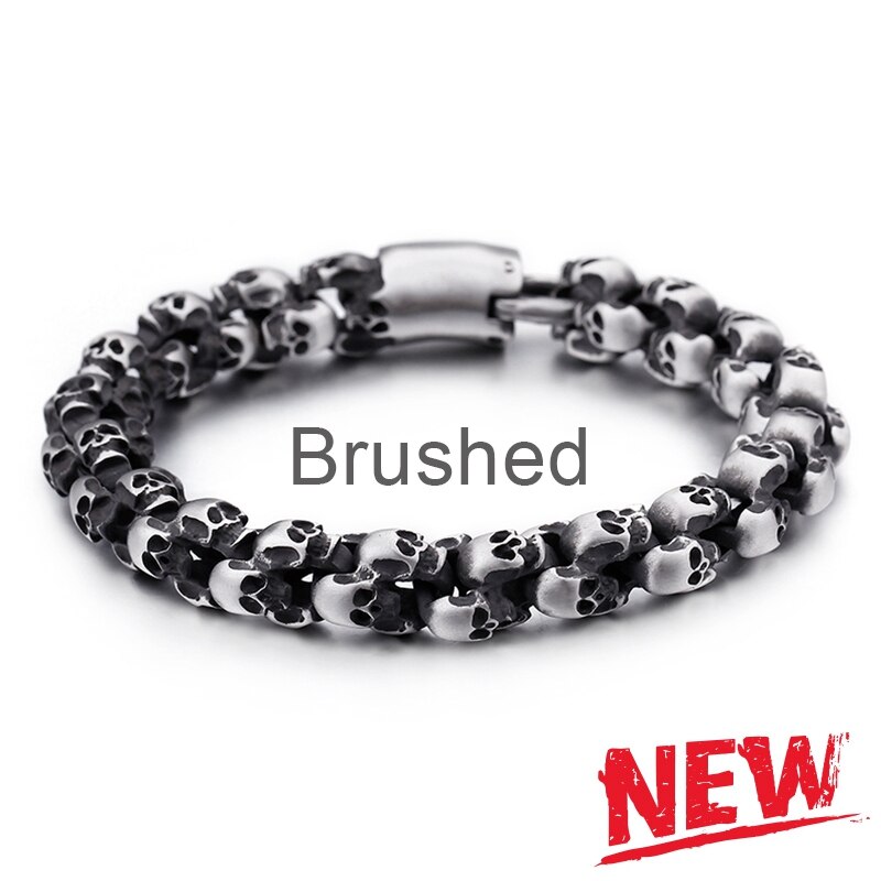 Pulseras de calavera Punk de 12mm para hombre, cadena de eslabones con dije de León y esqueleto de acero inoxidable 316L, joyería gótica masculina: 16 cm / Rodio plateado