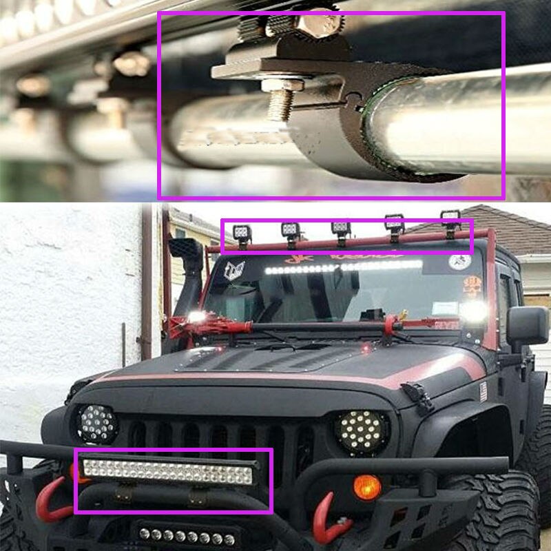 Adjustable Bull Bar Tube Bar Mounting Bracket Clamps Holder Kit for Off-road Offroad LED HID Driving Light Led Work Light Bar