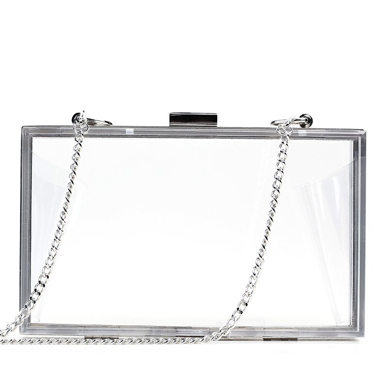 Transparent Acrylic Bags Clear Clutches Evening Bags Wedding Party Handbags Chain Women Shoulder Bags Purses 9 Colors: Transparent Silver