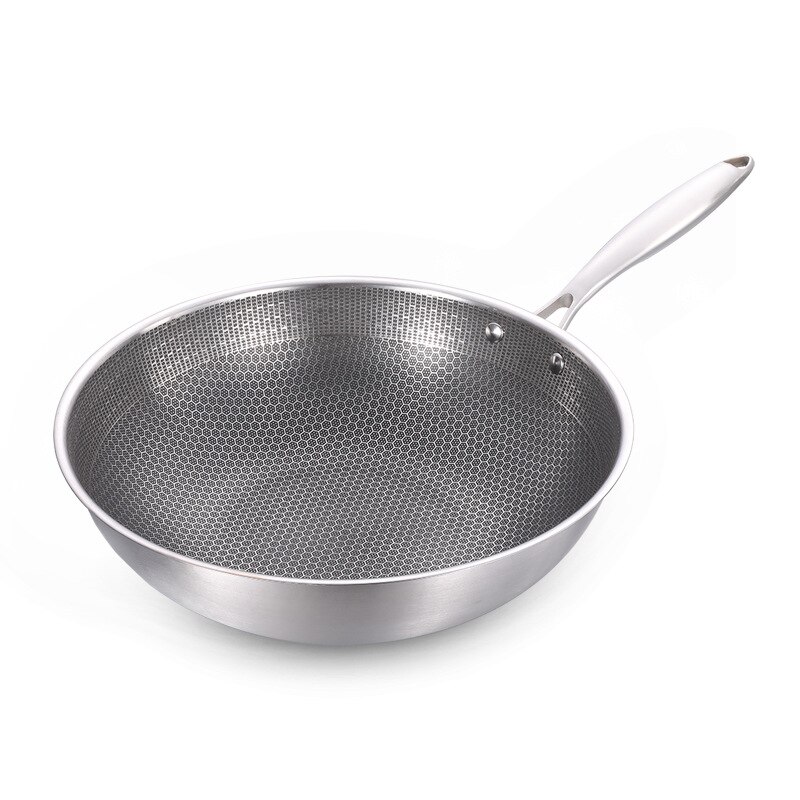 Rvs Wok Dikke Honingraat Handgemaakte Pan Non Stick Niet Roestende Gas/Inductie Kookplaat Pan Kitchen Cookware Ijzer wok
