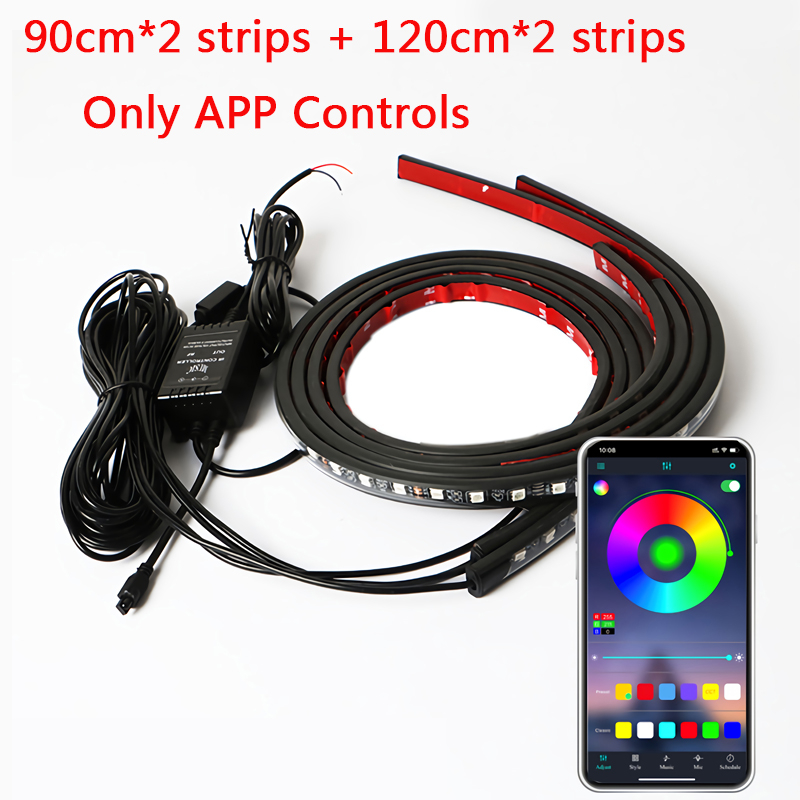 Charssis-tira de luces LED flexibles para coche, Control remoto/aplicación, luces de neón RGB, ambiente, Lámpara decorativa automática: 8000 K blanco azul