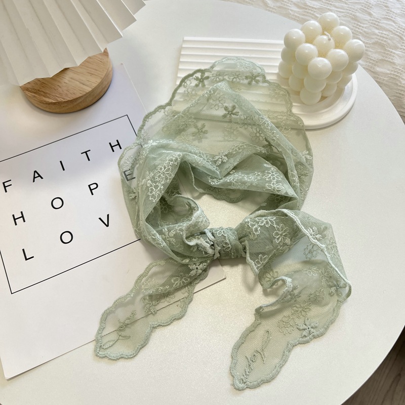 Bufanda de seda pequeña de encaje de Color para mujer, bufanda larga que combina con todo, bufanda de carpeta Triangular decorativa, protección para el cuello, cinta para el cabello de amarre: Gris