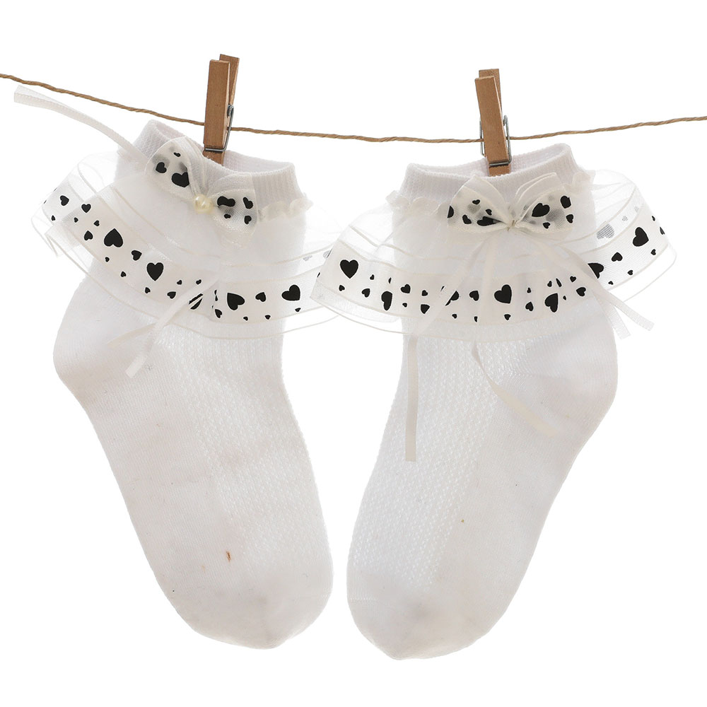 Kinder Sommer Weiß Spitze Socken mit drucken jugendlich Kind Kleinkind Baby Mädchen niedlich Kawaii Rüschen- Rüsche Prinzessin Baumwolle Gittergewebe kurz Socke: Herz / S(3-5 Jahre alt)