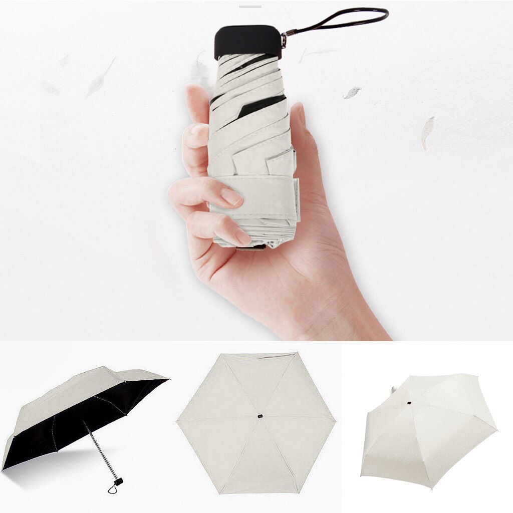 Parasol flad letvægts paraply parasol foldning sun mini 5 foldning ultra let foldbar paraply uv beskyttelse: Beige