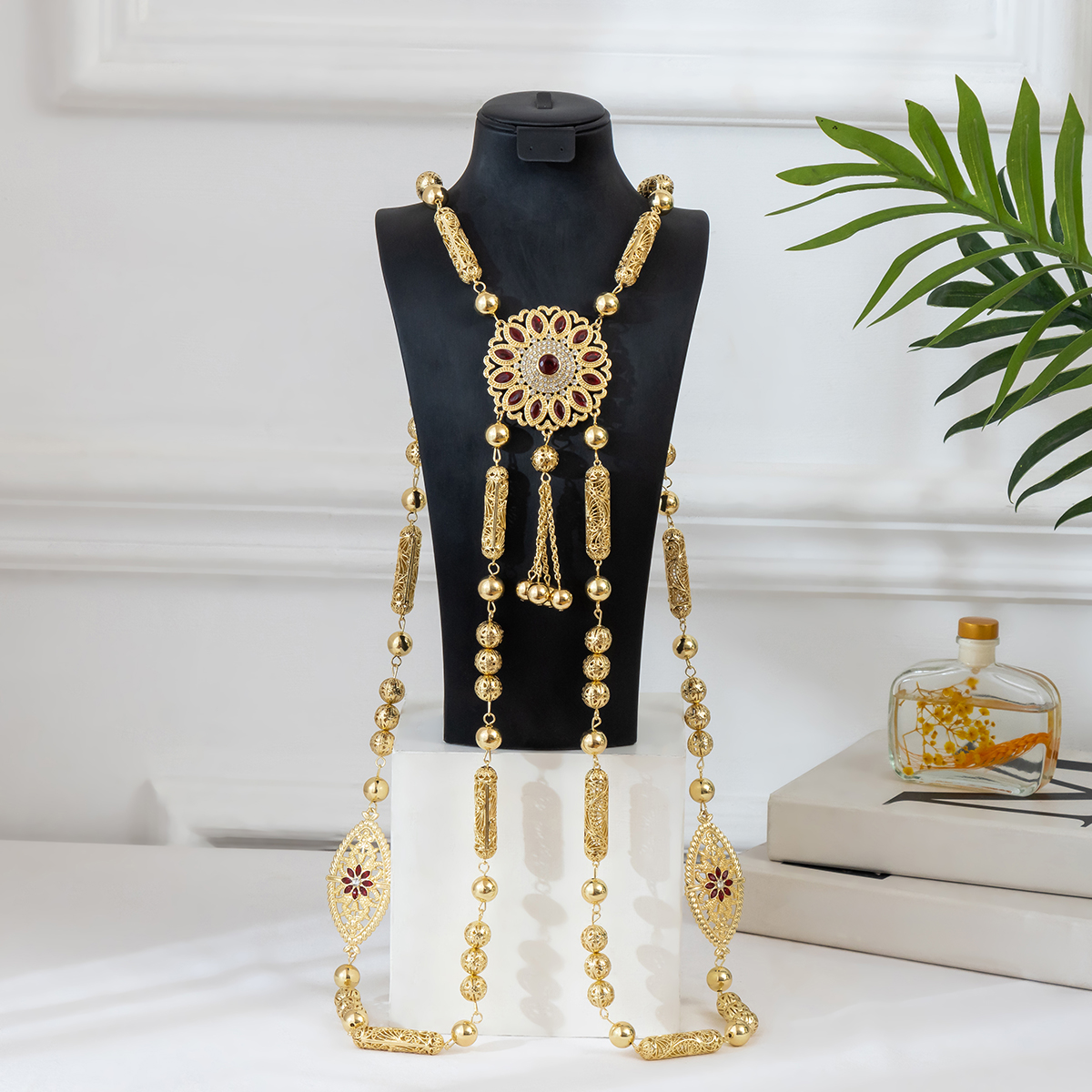 Marokkaanse Bruid Lichaam Sieraden Goud Kleur Luxe Bruiloft Rug Kristallen Schouderketting Sieraden Kaftan Lange Ketting: Licht Geel Goud Kleur