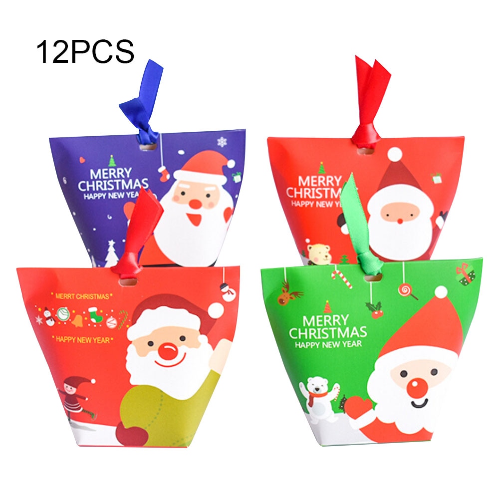 12 teile/satz Weihnachten Kasten Apfel Kasten Weihnachten Dekoration Für Heimat Santa Claus aufbringen Leder Seil Süssigkeit Papier Tasche