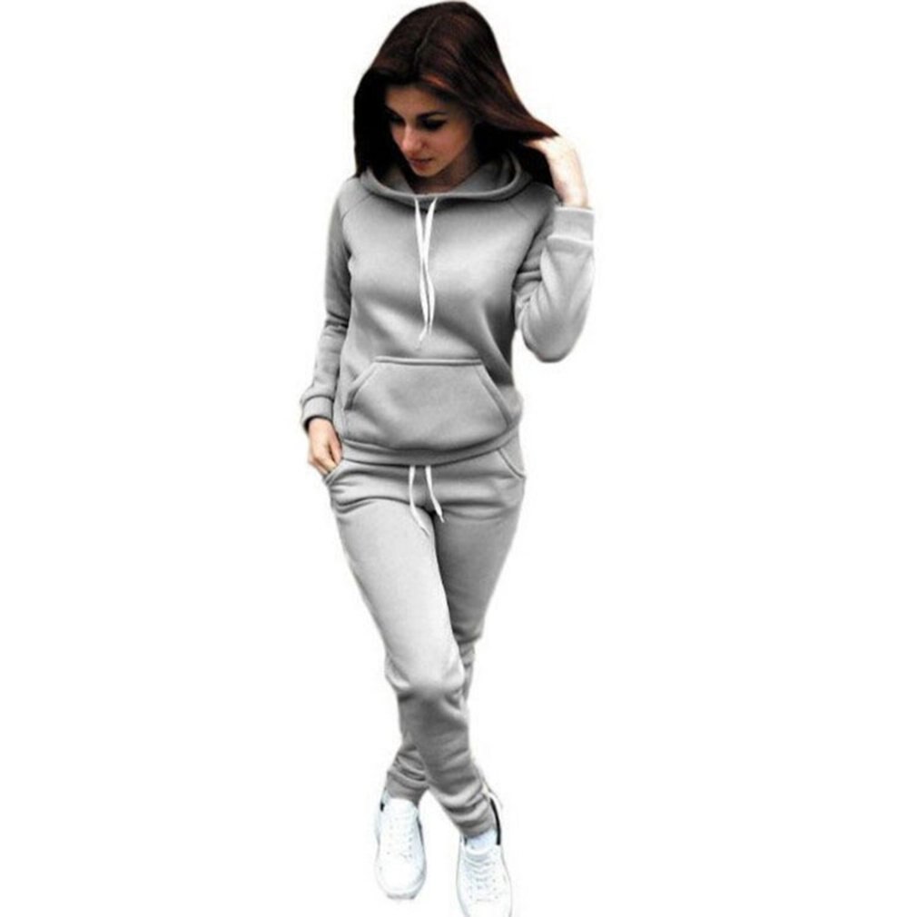 Survêtement pour femmes, ensemble deux pièces, sweat-shirt à capuche et pantalon à lacets, tenue de sport décontractée, printemps, automne et hiver,: grey / M
