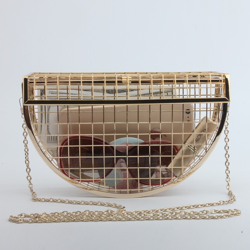 Hollow Metal Cages Women Party Clutch Evening Shoulder Bag Ladies Handbag Messenger Bags Purse Unique