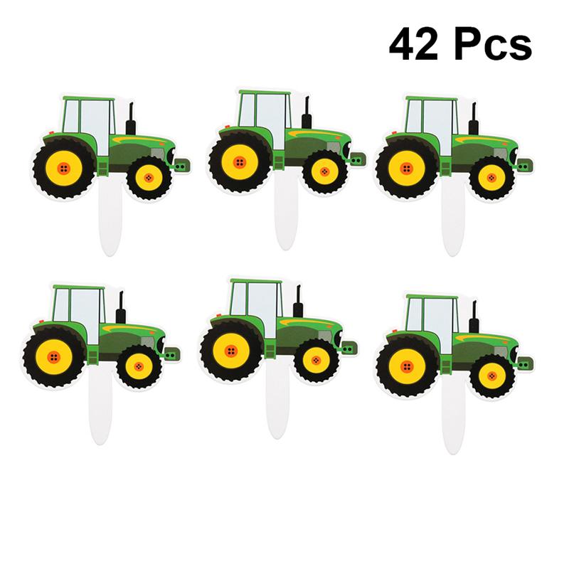 42Pcs Cake Topper Duurzaam Groen Tractor Leuke Taart Insert Feestartikelen Cake Topper Voor Kids Birthday Party Decor: A