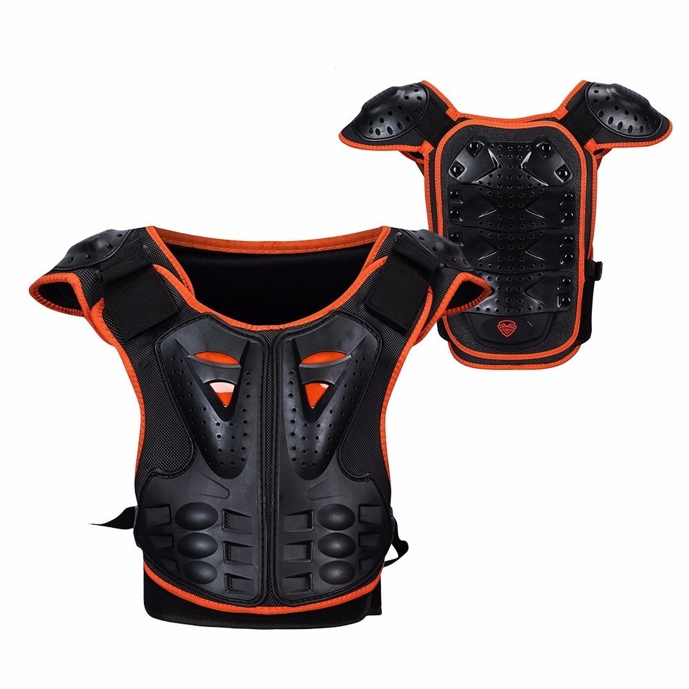 WOSAWE Kids Motocross Armored Chest Protector With Spine Guard - Youth Dirt Bike Safety Gear (Black)
