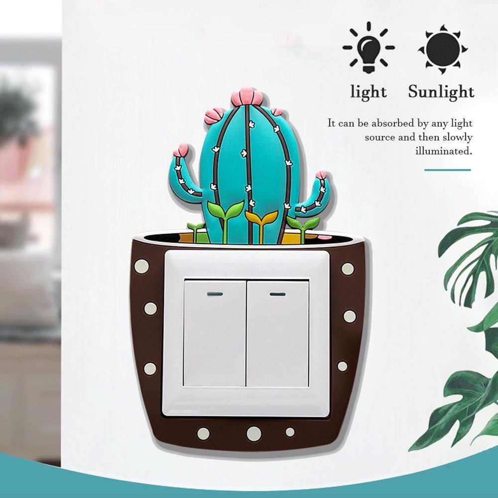 Cartoon 3D stickers Cactus Fluorescent Wall Stickers On-off Switch Stickers Kids Luminous Light Switch Home Decorations