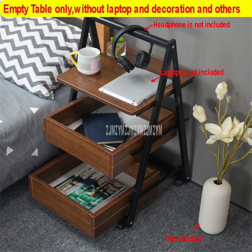 3 Layer Simple Movable Tea Table File Cabinet Leisure Triangle Sofa Side Table With Wheel and Storage Drawer: Wild oak color
