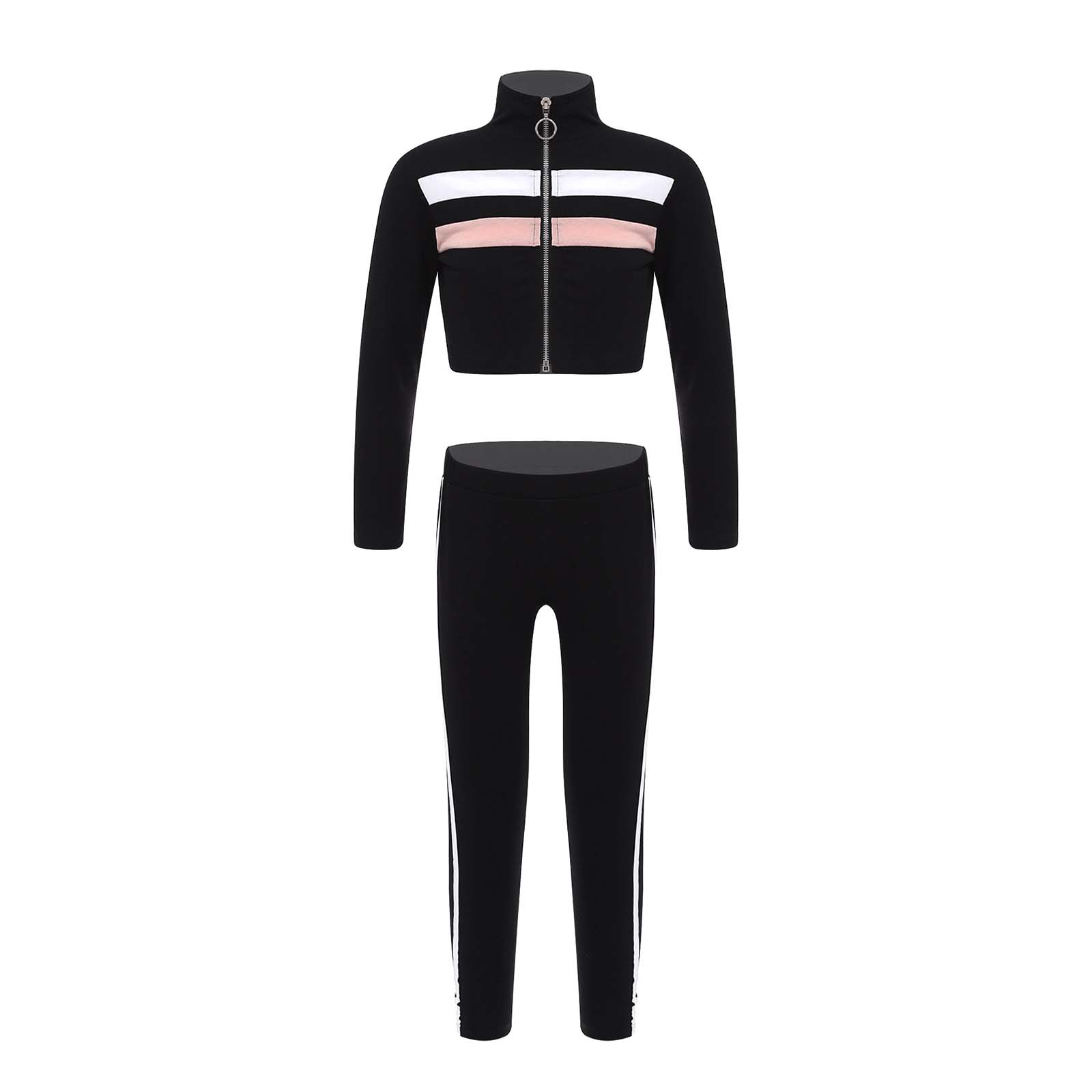 Two pieces Tracksuits Workout Outfits Clothes Kids Girls Sport Suit Gym Sportswear Stand Collar Zipper Tops and Pants Sports Set