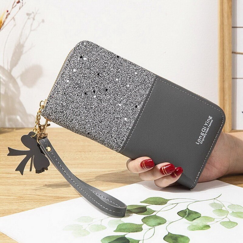 Puimentiua pailletten-Patchwork-glitzergeldbörse für damen, lange geldbörse aus pu-leder, münzfach, damengeldbörsen, mädchengeldbörsen: 7