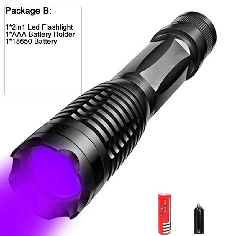 10000LM 2in1 UV + wit licht LED Zaklamp Zaklamp 395nm Ultraviolet Urine Detector voor camping Tapijt Huisdier Urine Vangen Schorpioenen