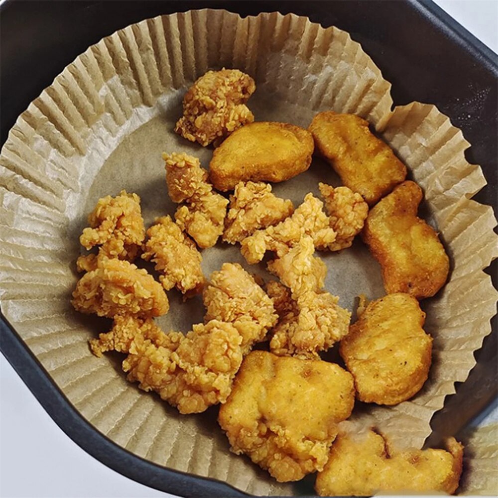 25/50/100pcs Friteuse à Air Jetable Papier Doublure Tapis Anti-Adhésif Papier Vapeur Tapis de Cuisson Cuisine AirFryer Outils Accessoires De Cuisson