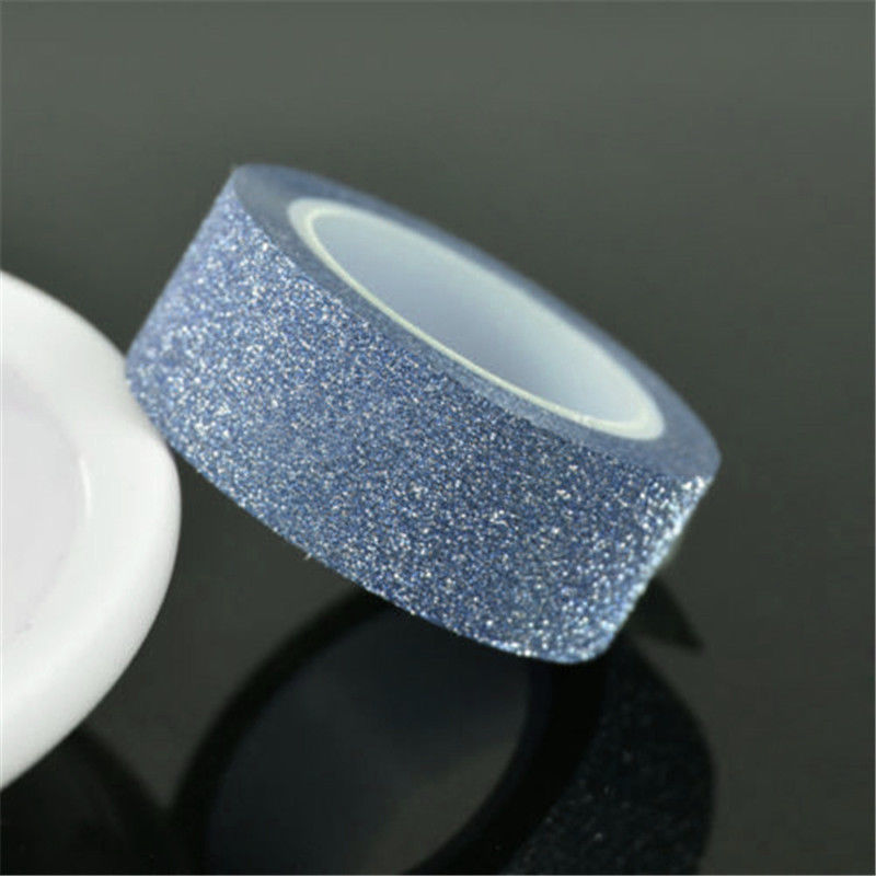 5m diy selvklæbende glitter washi papir scrapbooking tape klistermærker bryllupsfødselsdag festival dekorationer håndværk papir: Blå