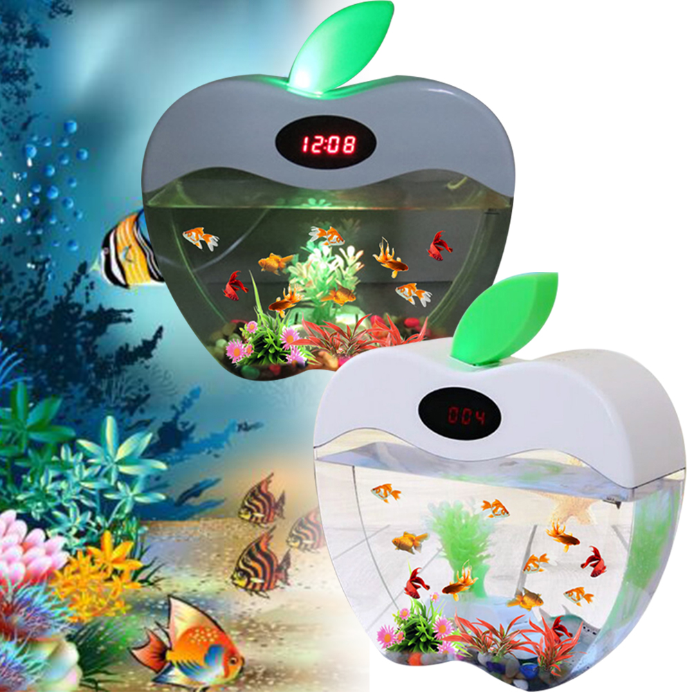 1.5L Mini Fish Tank Mini Nano Aquarium Tank With Clock USB LED Lighting System Portable Tank Office Mini Acrylic Aquarium D20