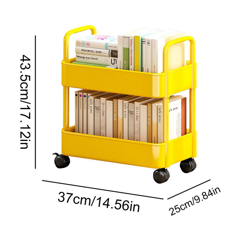 Estante de pie, organizador de libros de 2 niveles, estantería móvil multifuncional, carrito, estante de almacenamiento de aperitivos, carrito de estantería portátil