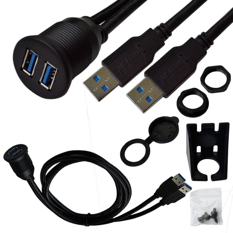 Car Dashboard Flush Mount USB Dock Adapter Dashboard Panel 3.0 Port Male to Female Cable Extension Cable for Motorcycle Boat