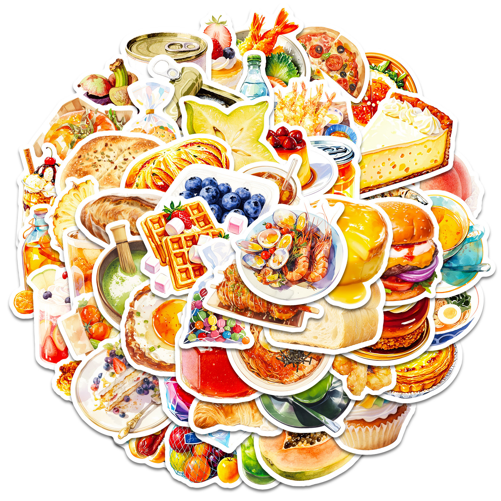 56PCS INS Style Food Stickers Cake Bread Dessert Grraffiti Gourmet Food DIY Kids Toys Decals Laptop Guitar Car Bike Decoration