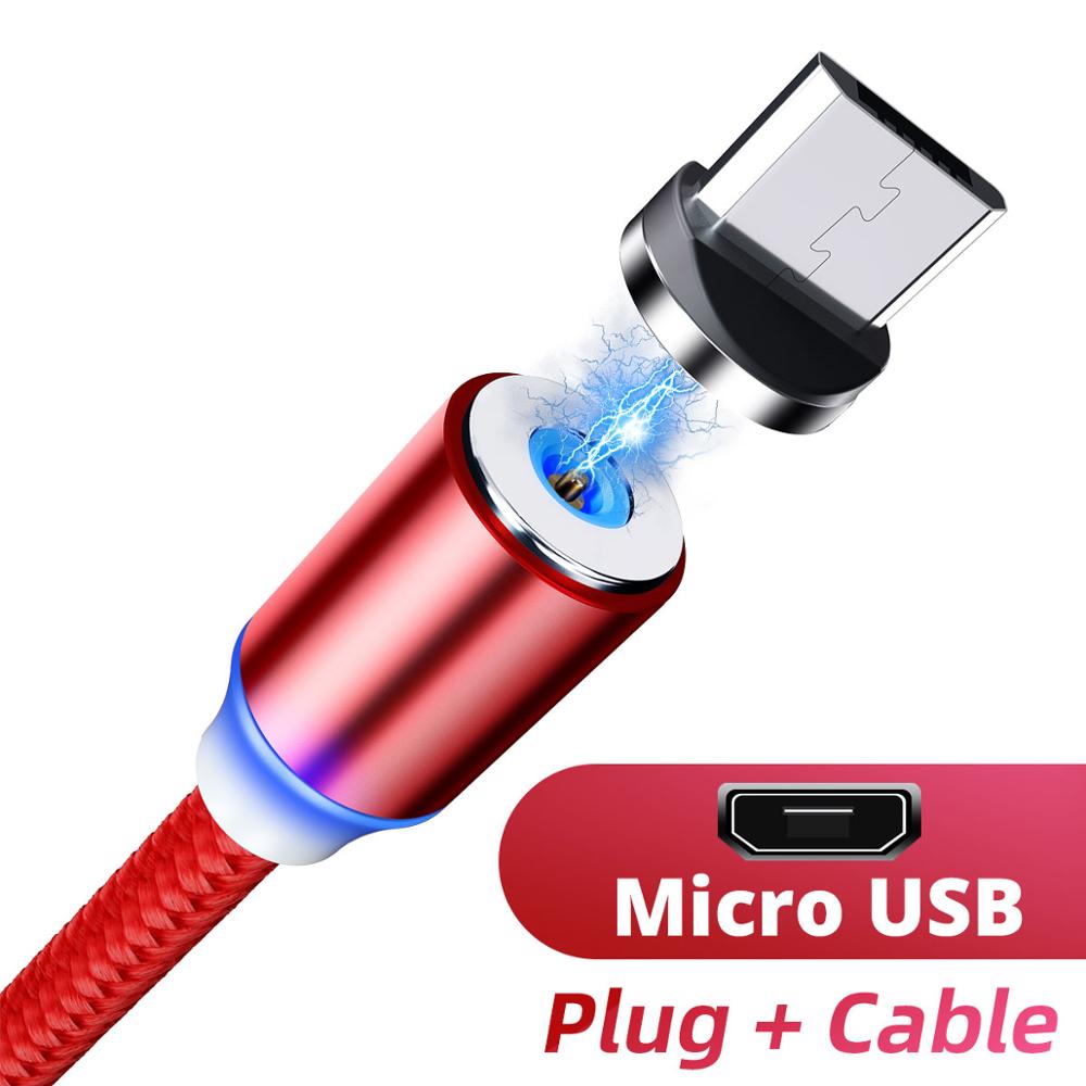 Usb typ c magnetkabel micro usb magnetisk laddningskabel 1m 2m 2.4a magnetkontakt snabbladdare mobiltelefon 3 in 1 laddningssladd: Röd mikrokabel / 2m