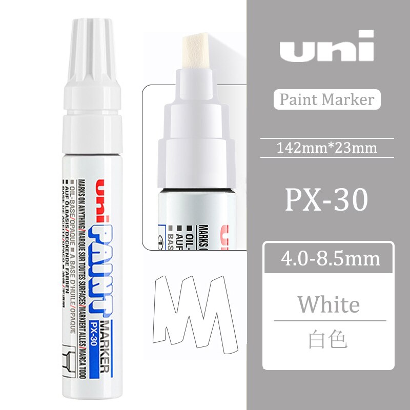 Marcador de pintura Uni japonés, PX-30 con 7 colores disponibles, 4mm-8,5mm, bolígrafo Extra grande, marcador oleoso, 1 ud.: White