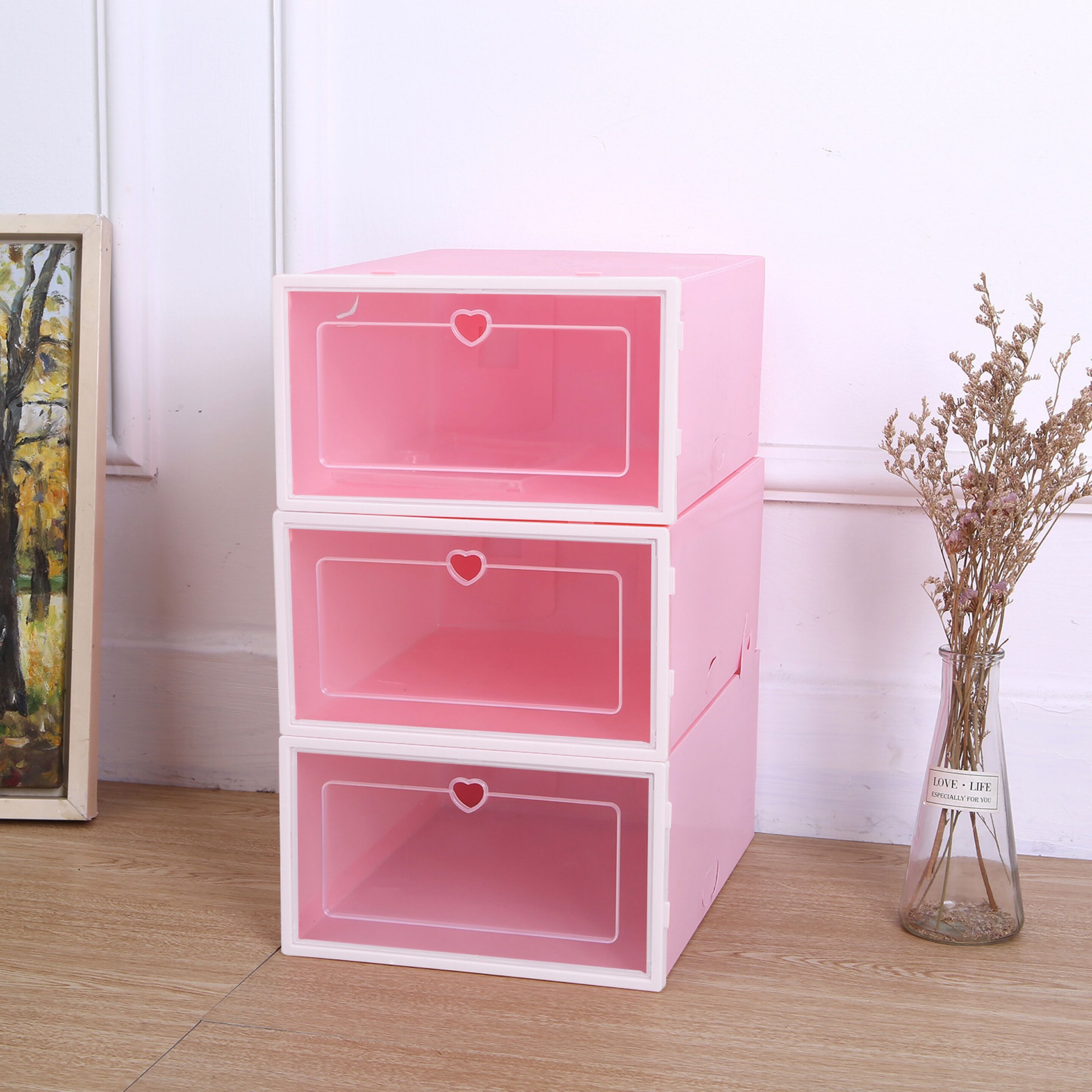 Scatola per scarpe trasparente scatole per scarpe scatola per organizer per scarpe antipolvere addensata può essere sovrapposta scarpiera combinata: Oro