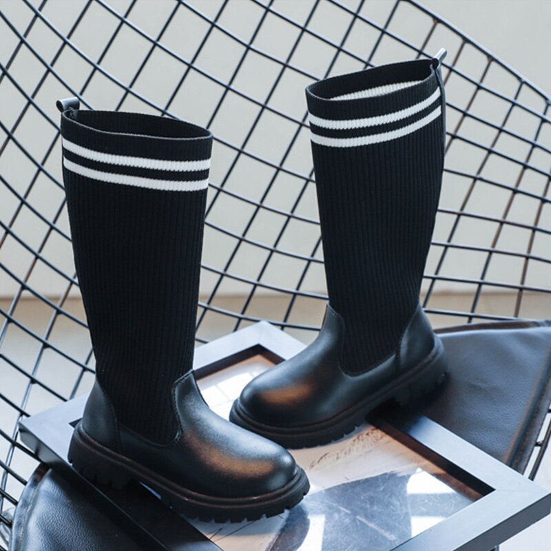 Bottes longues en tissu élastique pour enfants, bottes souples jusqu'aux genoux pour enfants, chaussures de princesse, automne hiver, chaudes, pour tout-petits filles