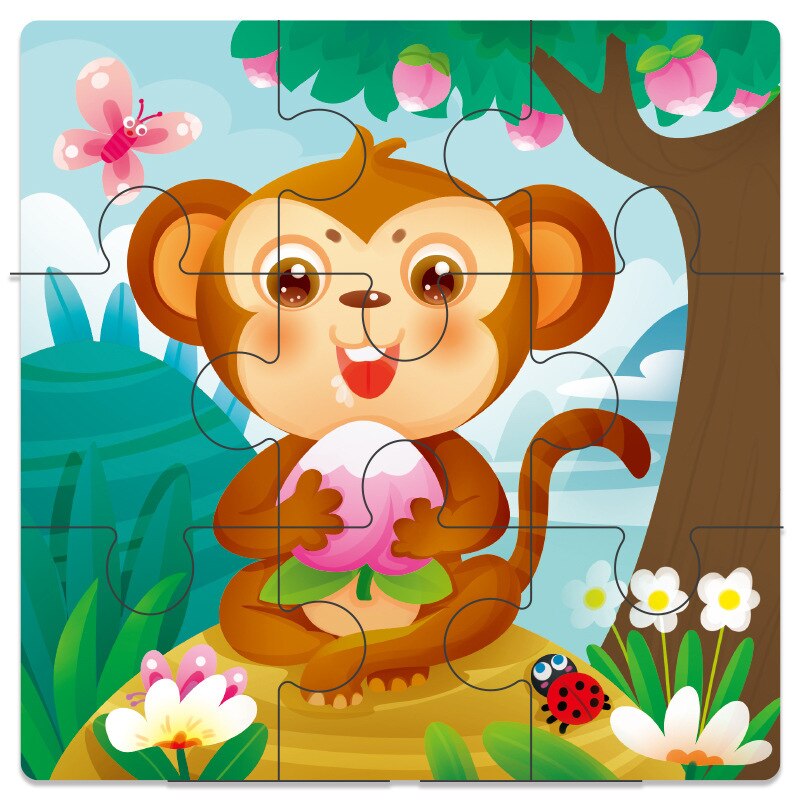 Baby Toys Wooden 3d Puzzle Cartoon Animal Intelligence Kids Educational Brain Teaser Children Tangram Shapes Learning Jigsaw Toy: Monkey