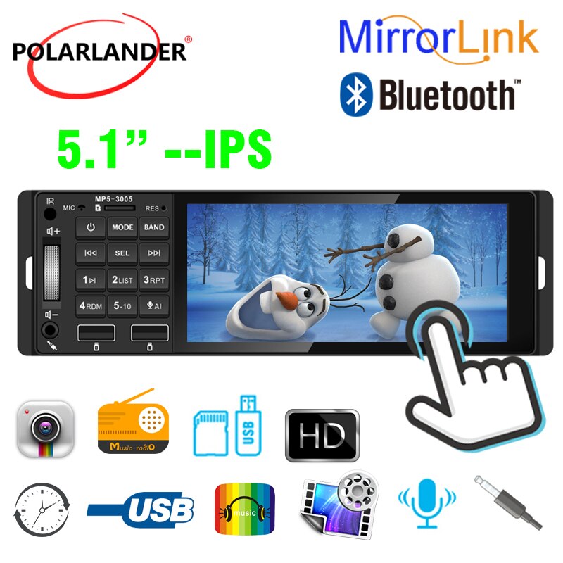 5.1 Inch 1 Din MP5 Auto Radio Kleurrijke Verlichting 12V Usb Aux Bluetooth Handsfree Bellen Ondersteuning Ai rm Rmvb MP3 Wma 720P 4 Kanalen: 3005 without camera