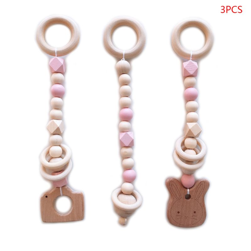 3 Stks/set Baby Fitness Rack Hanger Cartoon Konijn Molaire Kraal Pull Ring Speelgoed: Roze