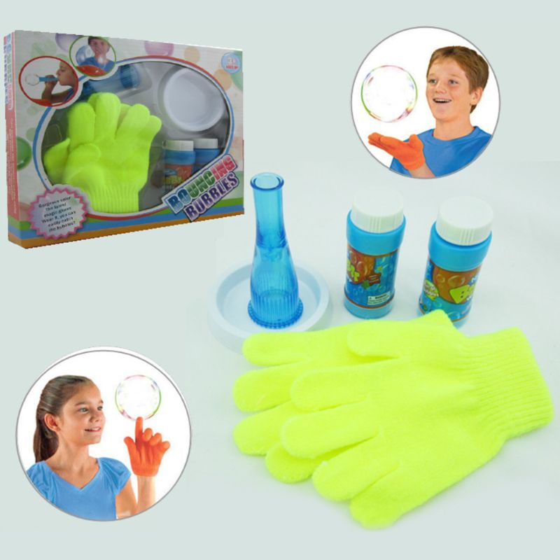 Magic Blowing Bubble Elastic Jumping Blower Gloves Outdoor Funny Kids Children Toy Games Y4UD