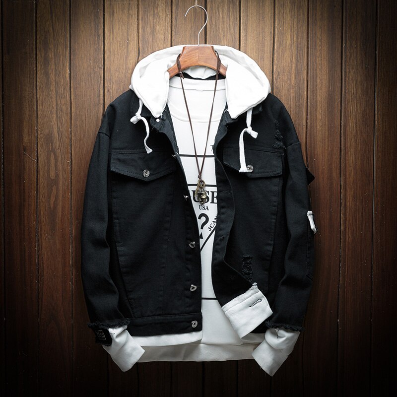 Men's Autumn Hooded Denim Jacket Pink Denim Jacket Premium Men's Cotton Denim Jacket Denim Jacket