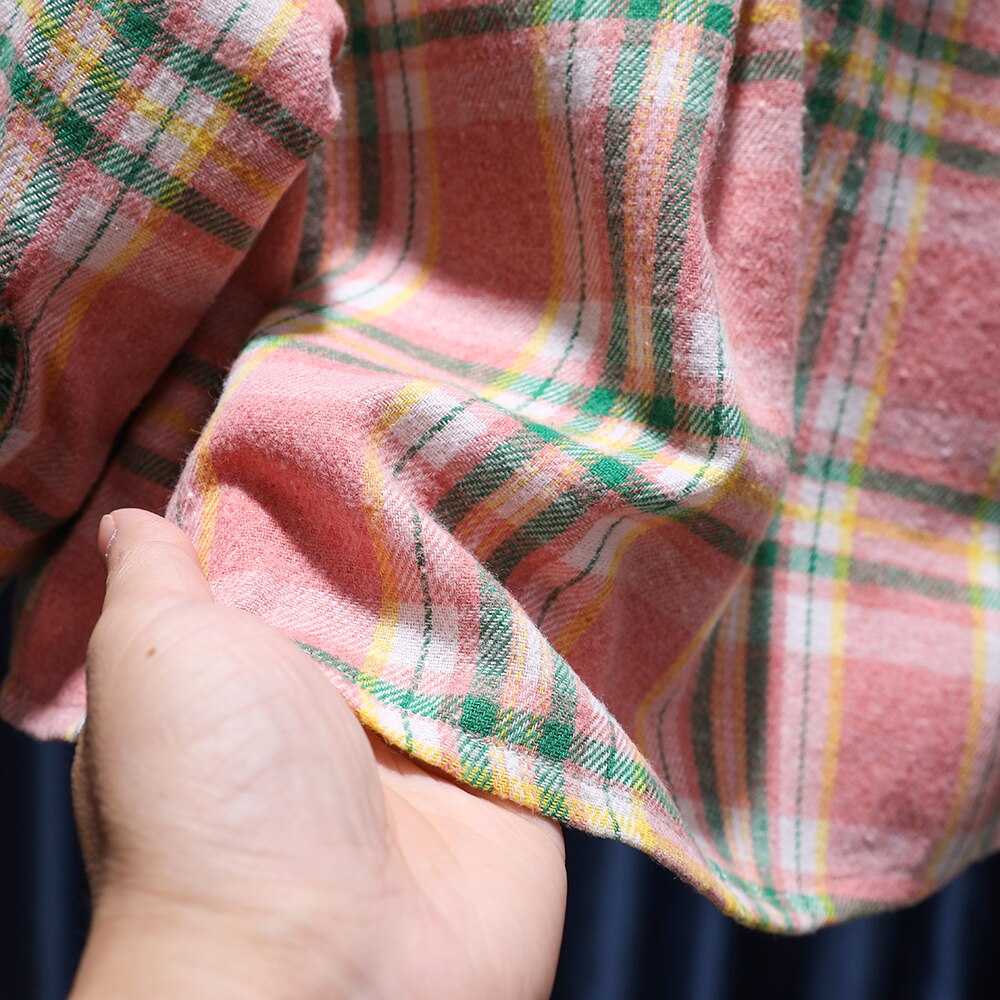 Camisas a cuadros para niñas, ropa cálida de algodón para niños, blusa informal clásica de manga larga con botones, color rosa y verde