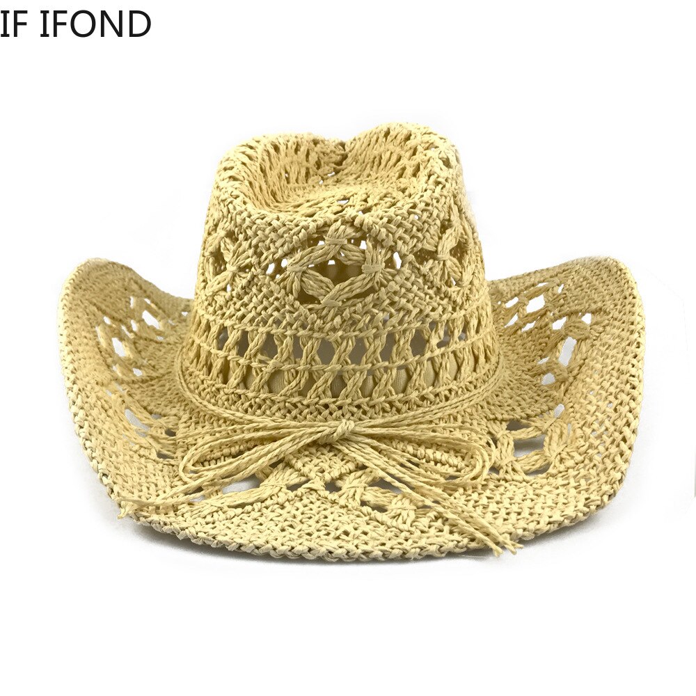 Summer Western Cowboy Straw Hollow Hat Hand Made Beach Felt Sunhats Party Cap Casual Panama Cowgirl Jazz Sun Hat