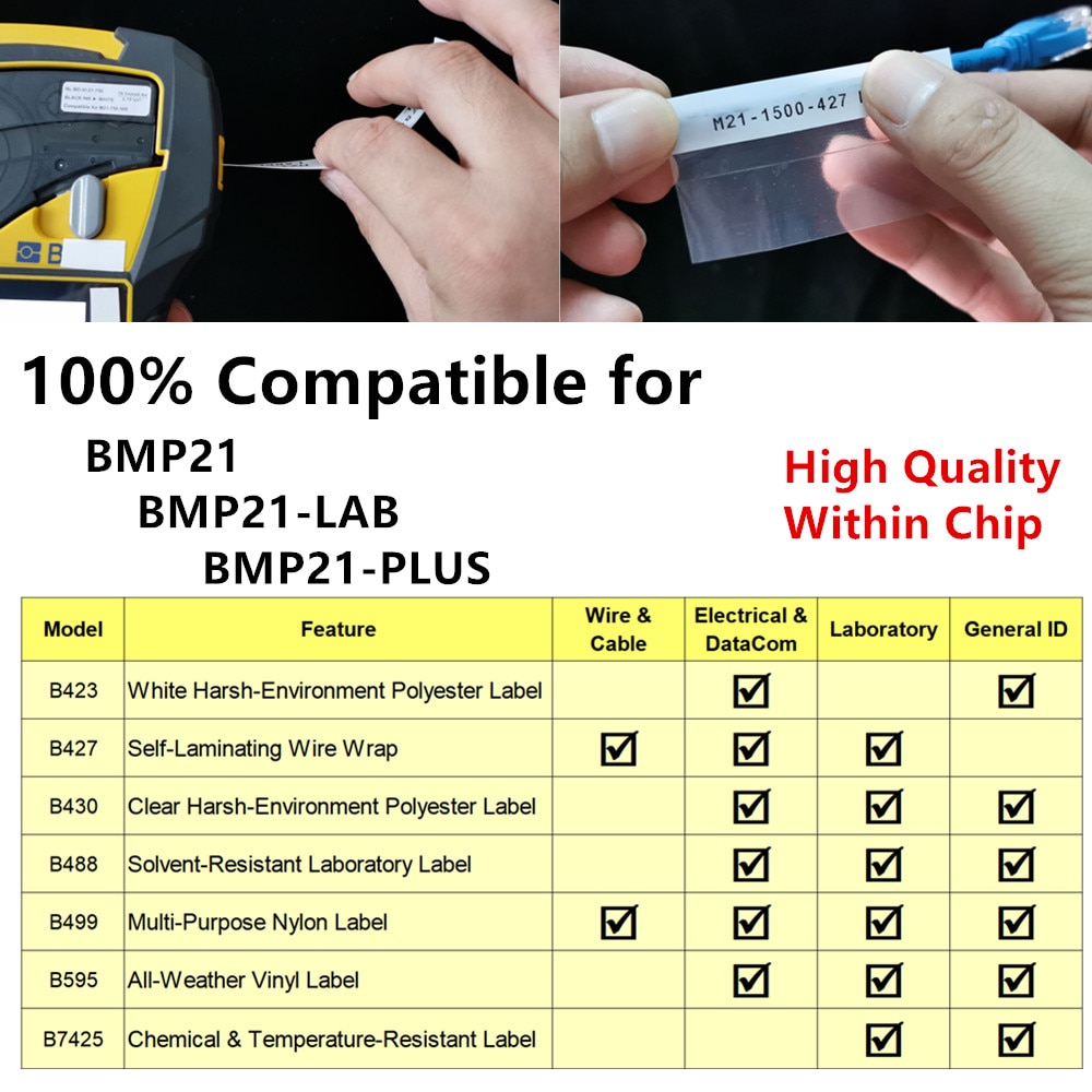 8PK M21 750 499 Label Lint Maker Label Tape Inkt Cartridge Zwart Op Wit 4.9M Nylon Voor Brady BMP21 plus En Labpal Printer