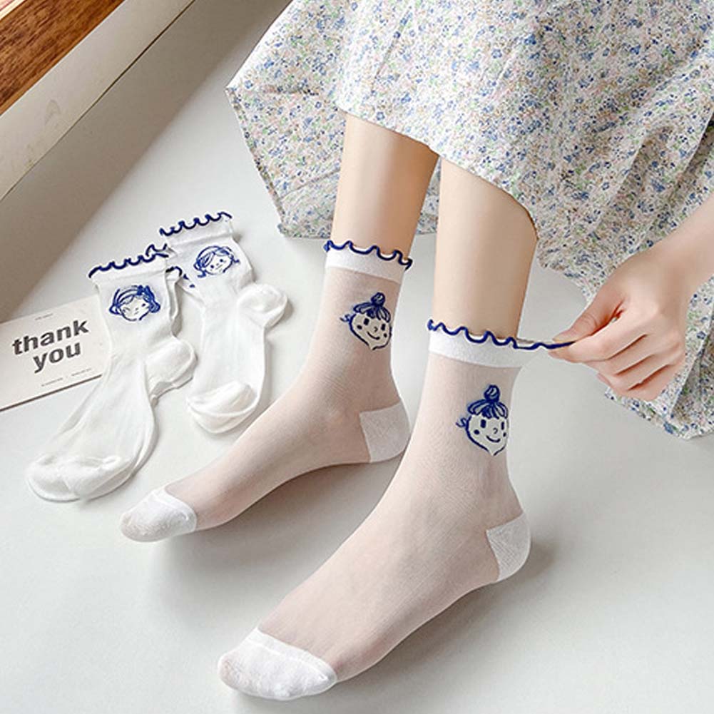 Zomer Mode Vrouwen Sokken Art Wit Meisje Leuke Transparente Onzichtbare Glas Zijde Dunne Ademende Leuke Lolita Kant Vrouwelijke Sok