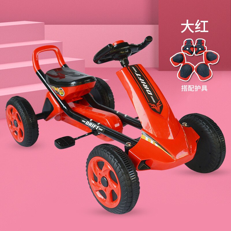 Los niños de cuatro rueda de Go-Kart bebé Pedal bicicleta de ejercicio los niños pueden sentarse cuatro ruedas playa bicicleta Pedal de bicicleta: E01 red protectiv
