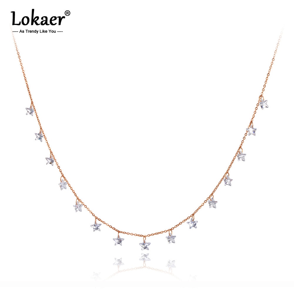 Lokaer Mode Bohemen Rvs Wit Ster Cz Kristal Choker Ketting Strand Hanger Ketting Voor Vrouwen Meisjes N20089