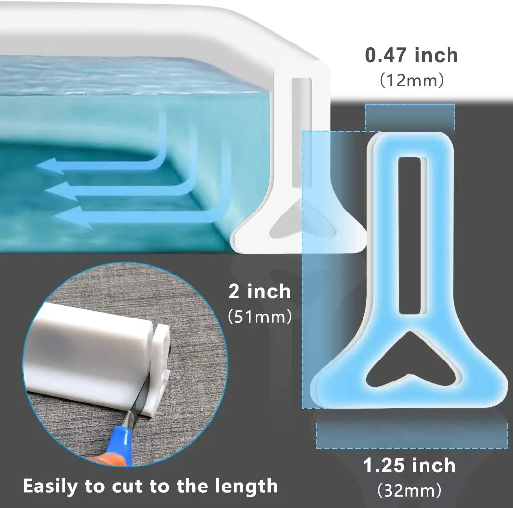 50mm Height Silicone Bathroom Water Stopper Blocker Shower Dam Dry And Wet Separation Flood Barrier Door Bottom Sealing Strip